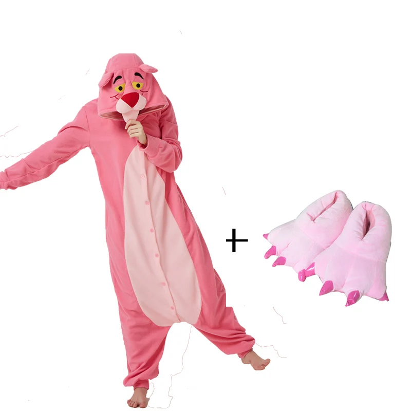 Розовые пижамы в виде пантеры женские кигуруми Мультяшные Комбинезоны для