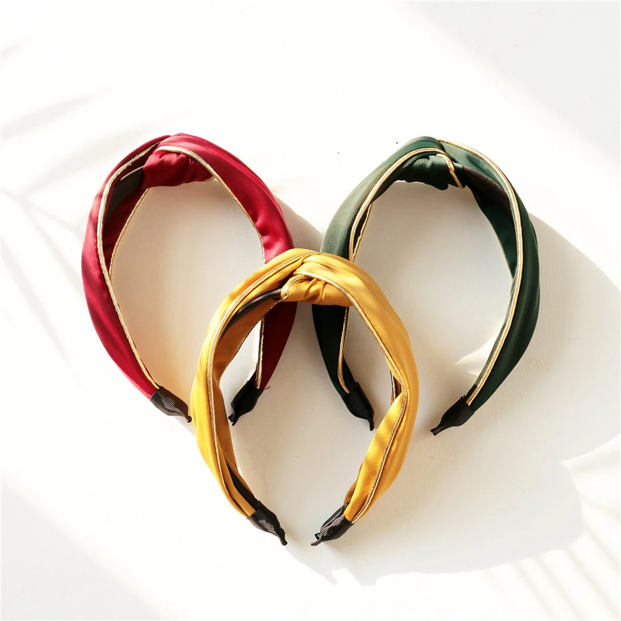 

Fashion Solid Chiffon Hairband Women Hair Accessories Korean Vintage Gold Side Cross Knot Width Hoops Headdress For Girl Jewelry