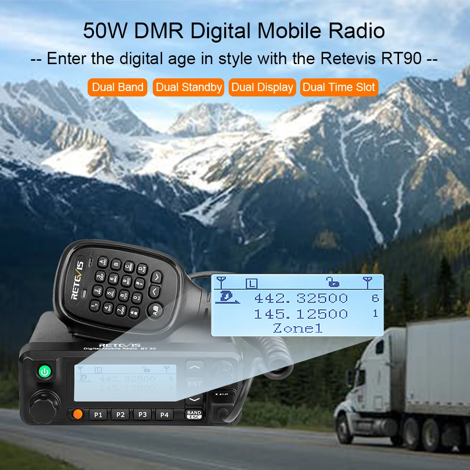 Retevis RT90 DMR цифровой мобильный двухстороннее радио автомобиль иди и болтай Walkie Talkie трансивер 50 Вт Dual Band Dual Time slot Ham радиолюбителей+ USB кабель