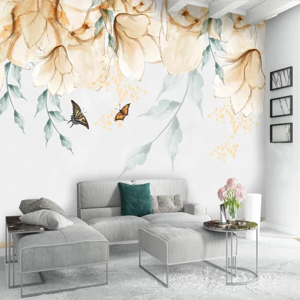 milofi custom large wallpaper mural 3D hand-painted retro minimalist gouache flower background | Обустройство дома