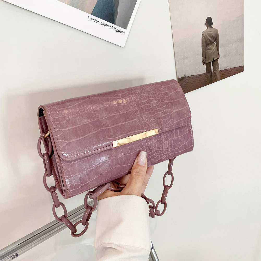 

Женская сумка с крокодиловым узором, однотонная сумка на плечо, из искусственной кожи, Женский Повседневный плотный кошелек на цепочке, жен...