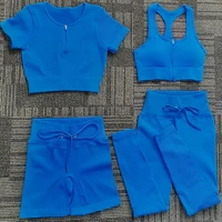 salspor 4pcs seamless fitness sets for women push up bras suits leggings workout set girl short leggings gym clothing