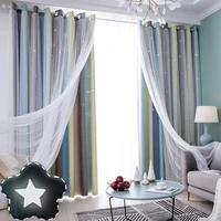 modern gradient color curtains kids girls blackout bedroom hollow star lace shading window sheer tulle curtains home decor