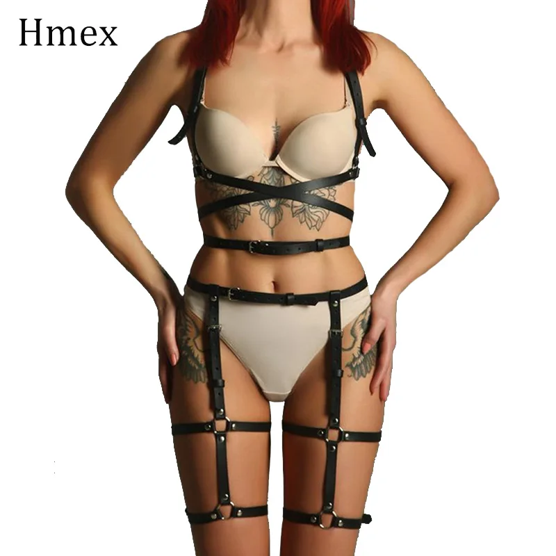 Hmex сексуальное нижнее белье из 2 предметов Кожаный Комплект подвязок ремни