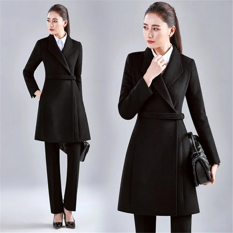 

High Quality Jacket 2019 New Women outerwear autumn winter fashion warm woolen blends Slim female Single buckle woolen coat 1012