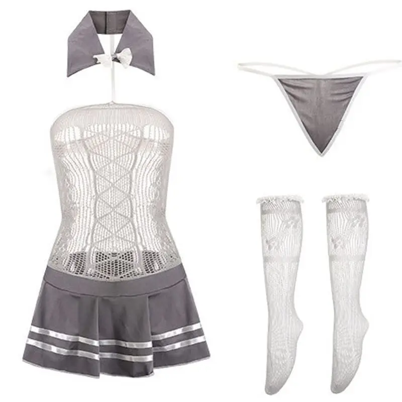 

Women Sexy School Girl Lingerie Lapel Collar Fishnet Mini Sailor Dress Nightwear K1MD