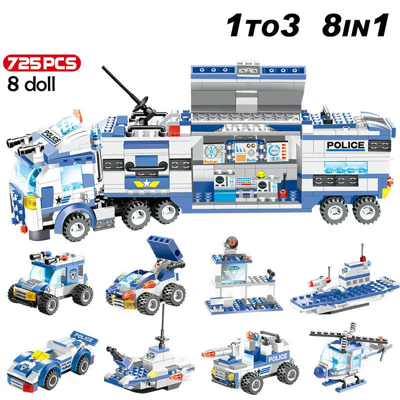 8 в 1 городской полицейский участок мобильный грузовик/Swat Commander центр блок