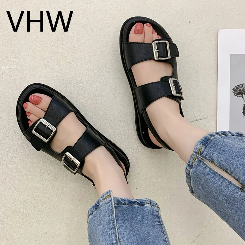 

2021 Women Summer Sandals Rome Style Open Toe Slippers Fashion Platform Vintage Casual Buckle Strap Female Sport Flats