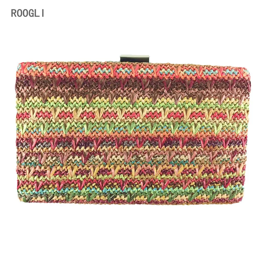 

ROOGLI сумочки 2020 Повседневная Диагональная Сумка Пляжная Сумка через плечо красочная Плетеная соломенная вечерняя сумка женский клатч мален...
