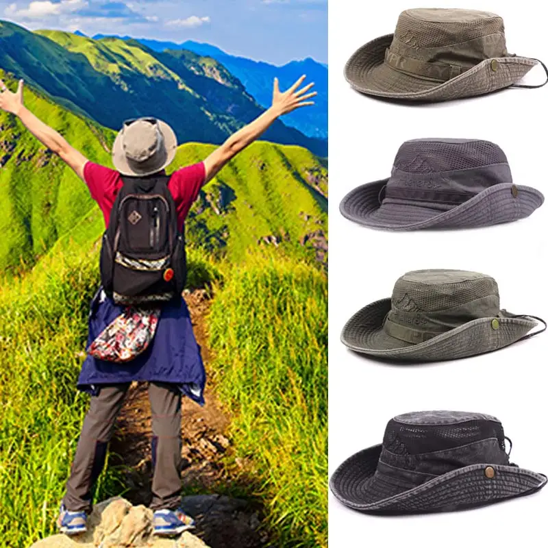 

Men Cotton Embroidery Hat Outdoor Sun Protection Wide Brim Foldable Boonie Bucket Hat LA