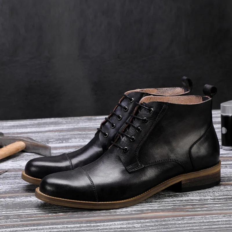 Ботинки мужские из натуральной кожи винтажные броги обувь ручной работы в