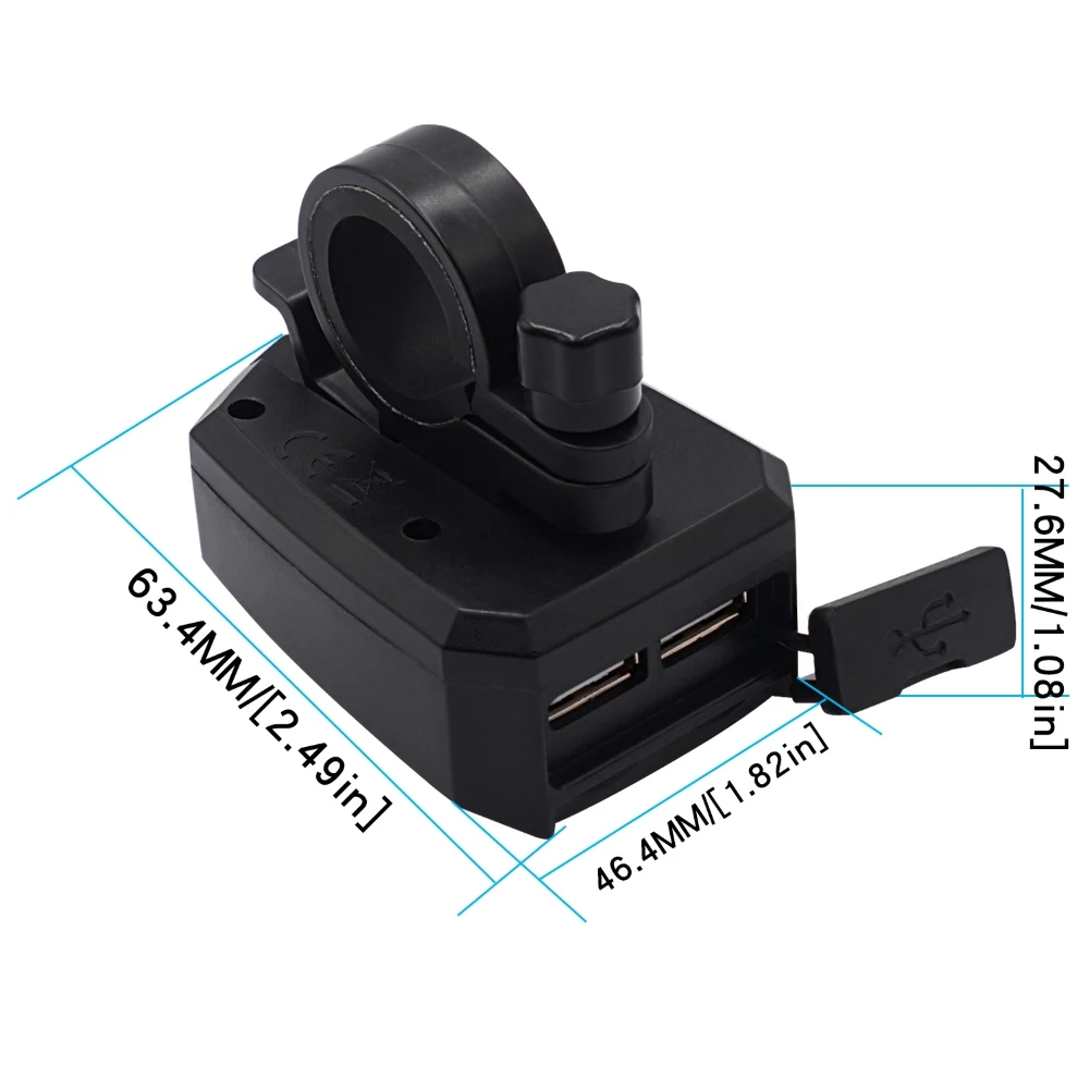 

10V-80V Motorcycle 2.4A Dual USB Charger Scooter Handlebar Adapter Accessories
