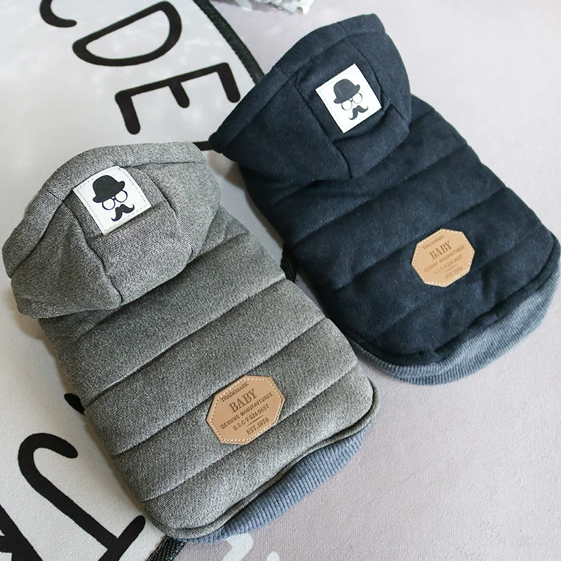 Зимняя одежда для собак толстовка с капюшоном пальто из хлопка усами утепленная