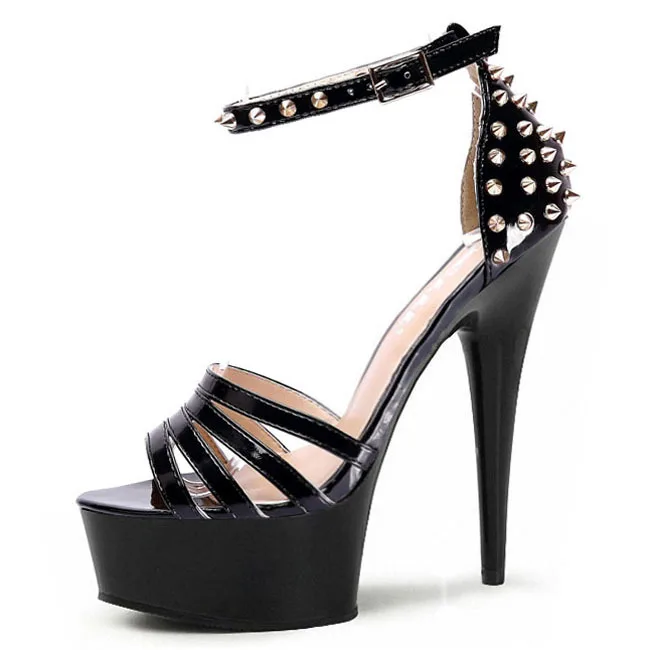 

17cm high heeled nightclub waterproof platform thin heeled open toe buckle women's sandals fish mouth rivet high heeled shoes