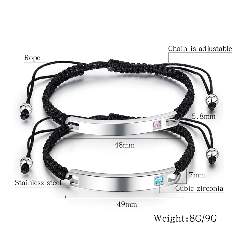 V.YA Engraved Name Bracelets Stainless Steel Simple Bracelet For Men Women Jewelry Presents Between Lovers Gift | Украшения и