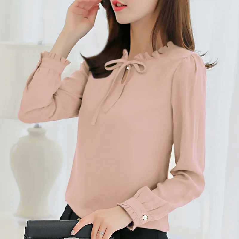 

2021 Spring Autumn New Women Fashion Long Sleeve Solid Loose Chiffon Blouse Tops White Casual Shirts Blouses