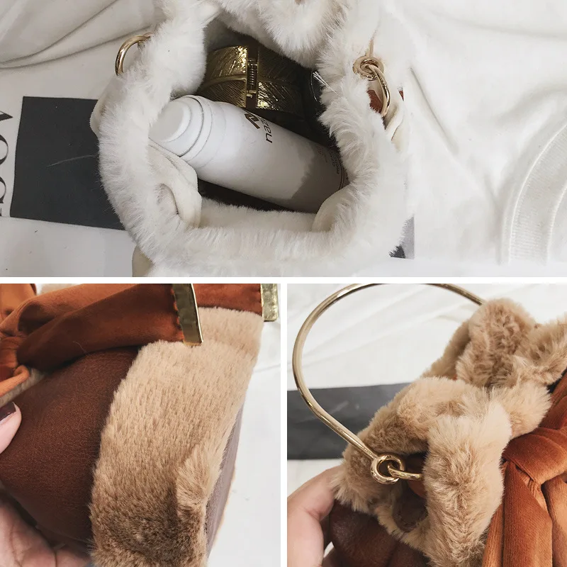 Зимняя шерстяная дамская сумочка Женская милая сумка-тоут кожаные сумки-ведра