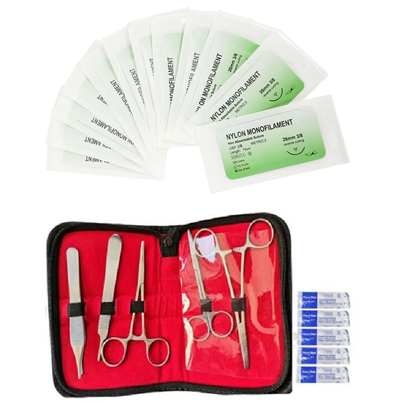 

1 комплект шов тренировочный комплект кожи работать для практики наложения швов набор инструментов и 12 шт. игла шов моноволокна нейлона