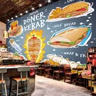 Пользовательские самоклеющиеся обои 3D магазин фаст-фуда ресторан росписи ручная роспись гамбургер 3D водонепроницаемые обои настенные наклейки