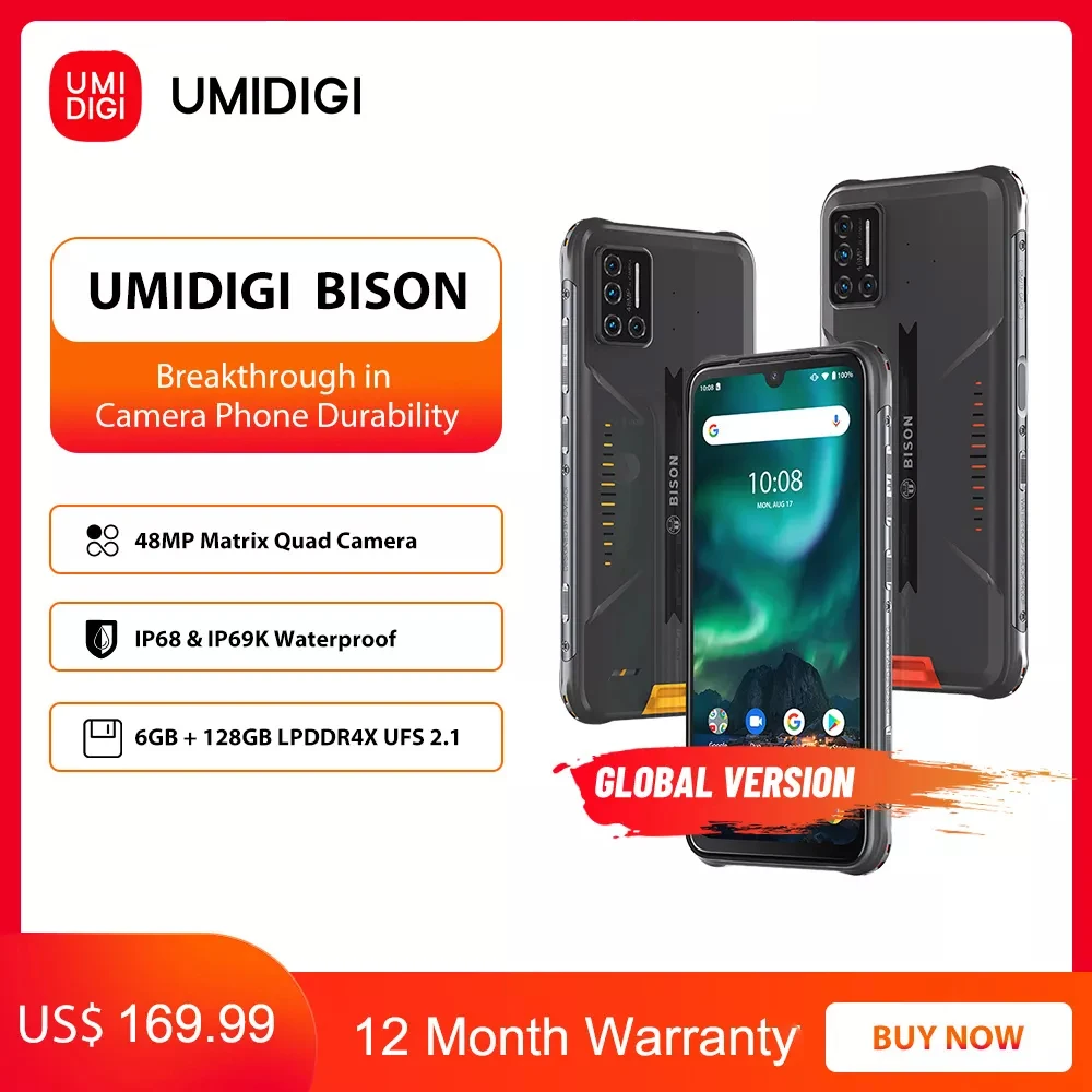 Смартфон UMIDIGI BISON IP68/IP69K водонепроницаемый Защищенный телефон матрица 48 МП четыре