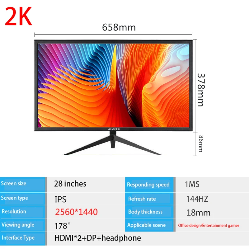 Kopen Amoi Ips 2K Monitor Gamer 28 Inch 2560*1440 Lcd Monitor Pc Flat Panel Scherm Hd Gaming 144Hz Monitor Voor Desktop