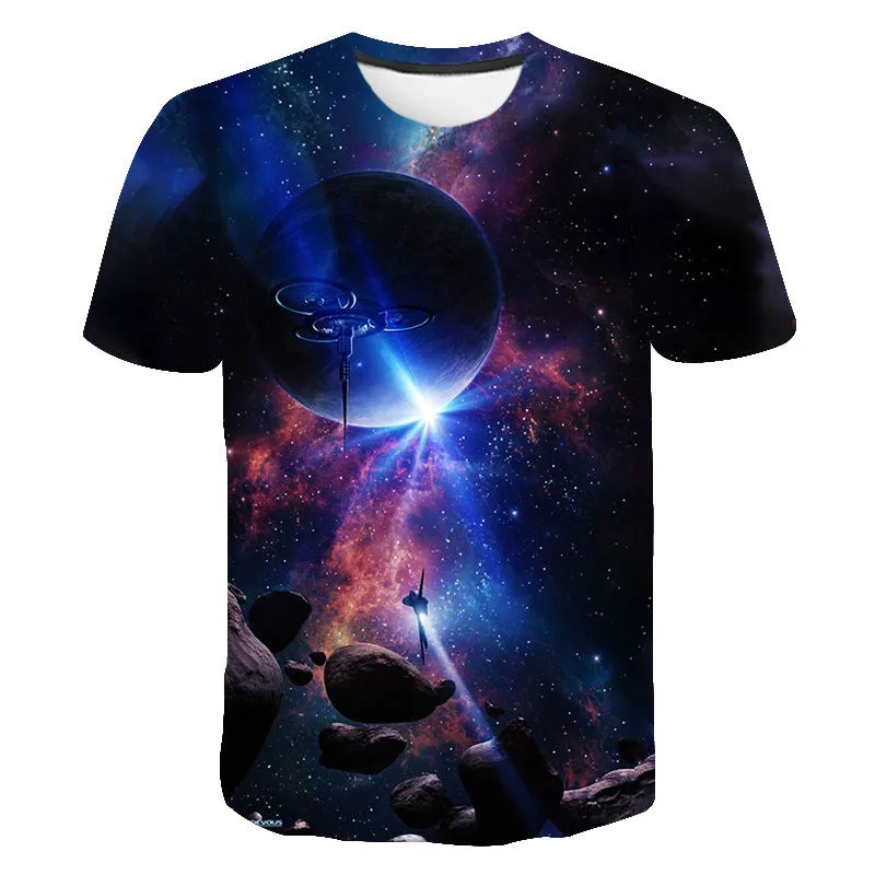 

2021 Summer New Men 3D Printing Short Sleeve Casual Fashion Loose T-Shirt Breathable Wash Away Starry Sky Cool string T-Shirts
