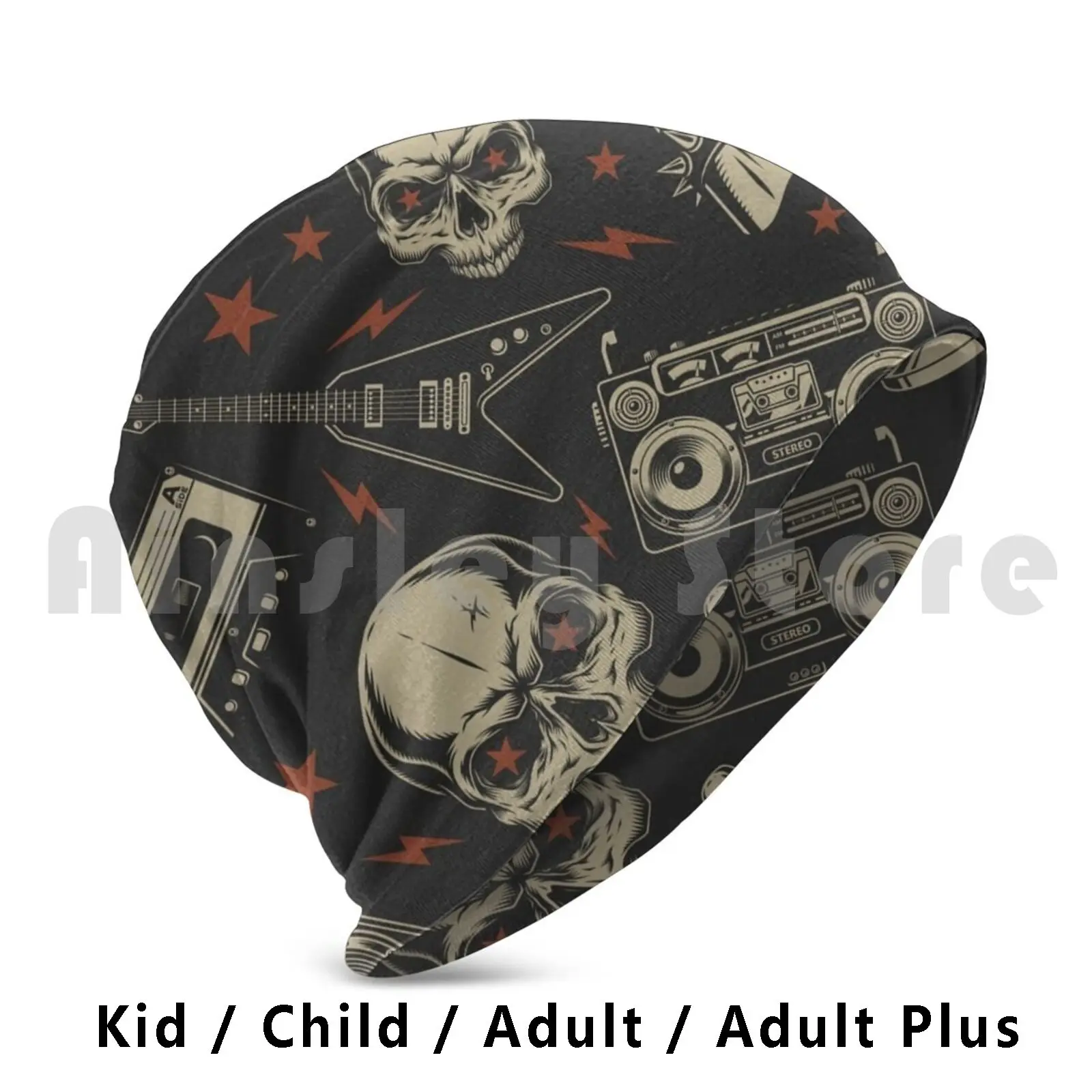 

Rocker Hat Hat Music Guitare Tape Vinyl Skull Headset Bones Glass Star