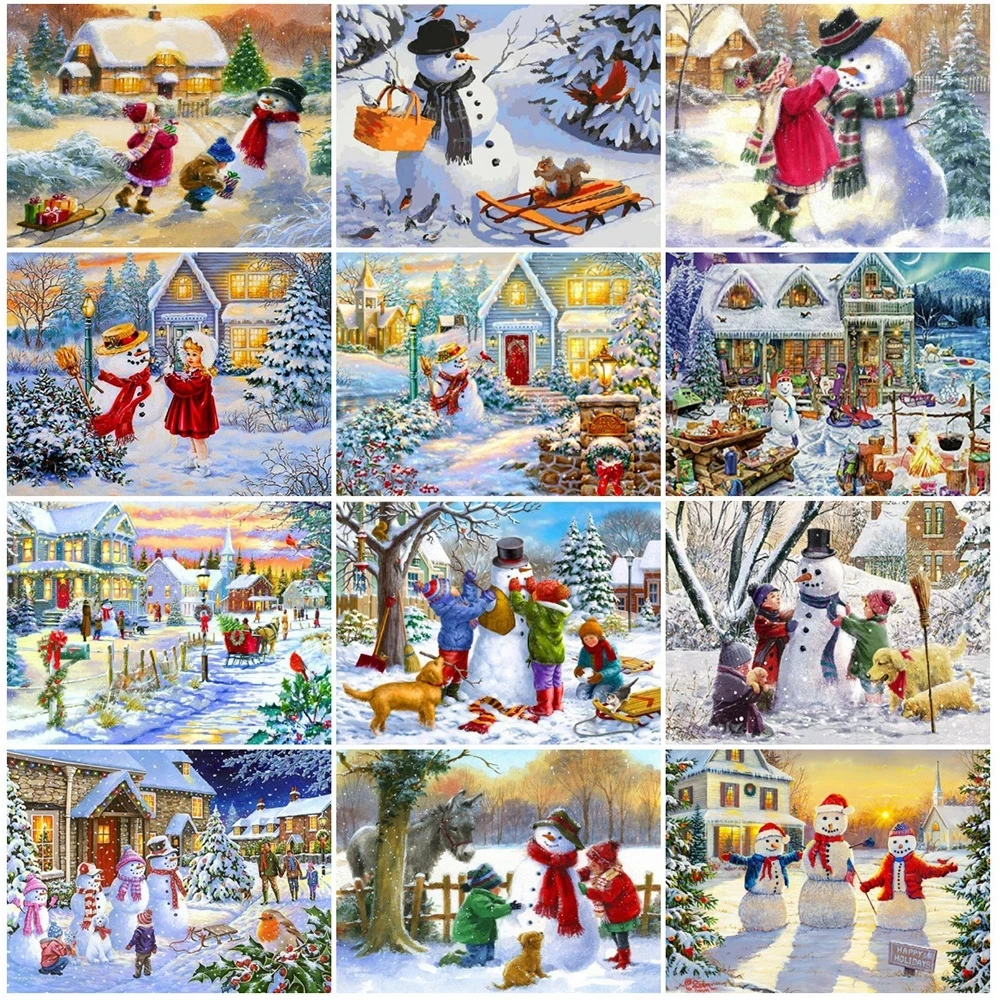 

Diamond Embroidery Snowman Picture Of Rhinestones Full Drill Square Diamond Painting Cartoon Cross Stitch Winter Mosaic Wall Art