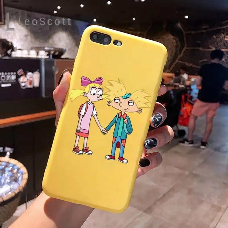 

Hey Arnold America cartoon Phone Case Yellow Candy Color for iPhone 6 7 8 11 12 s mini pro X XS XR MAX Plus