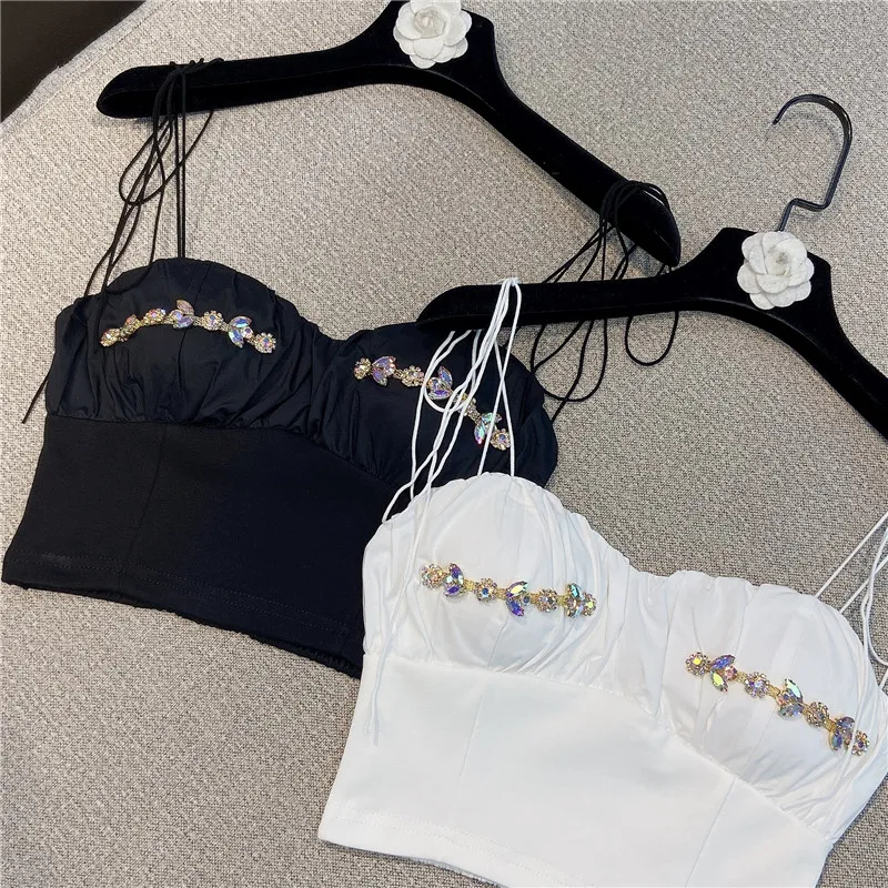 HIGH QUALITY2021 Summer New Design Strass Diamonds Beading Camis Tops