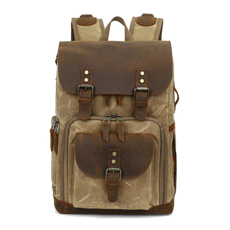 batik canvascrazy horse leather waterproof camera bag outdoor wear resistant large camera photo backpack for nikon canon sony free global shipping