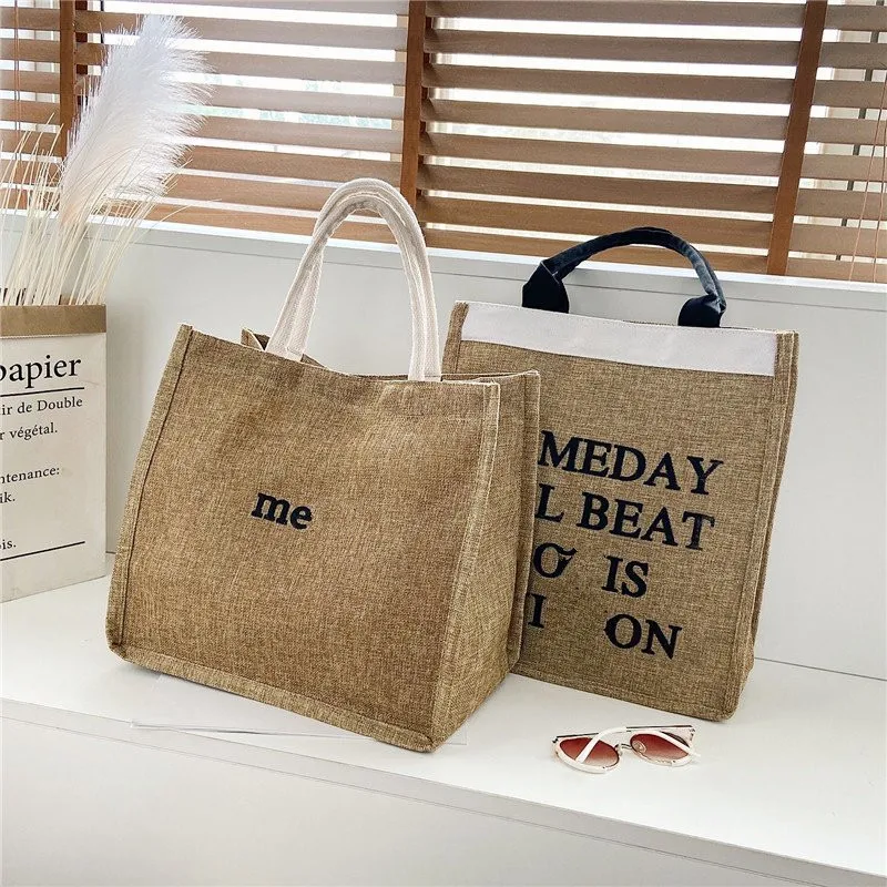 

Portable canvas bag large capacity women Korean student school bag fashion linen bag simple a4 file briefcase