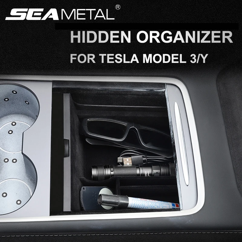 Автомобильный скрытый органайзер для Tesla Model 3/Y коробка хранения флокирующие