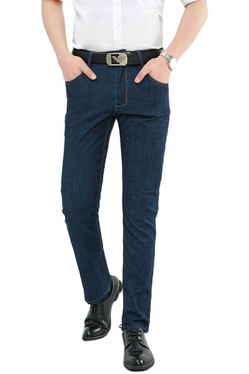 

2021 Men's Fashion Business Jeans Classic Style Casual Stretch Slim Jean Pants Male Brand Denim Trousers Black Blue