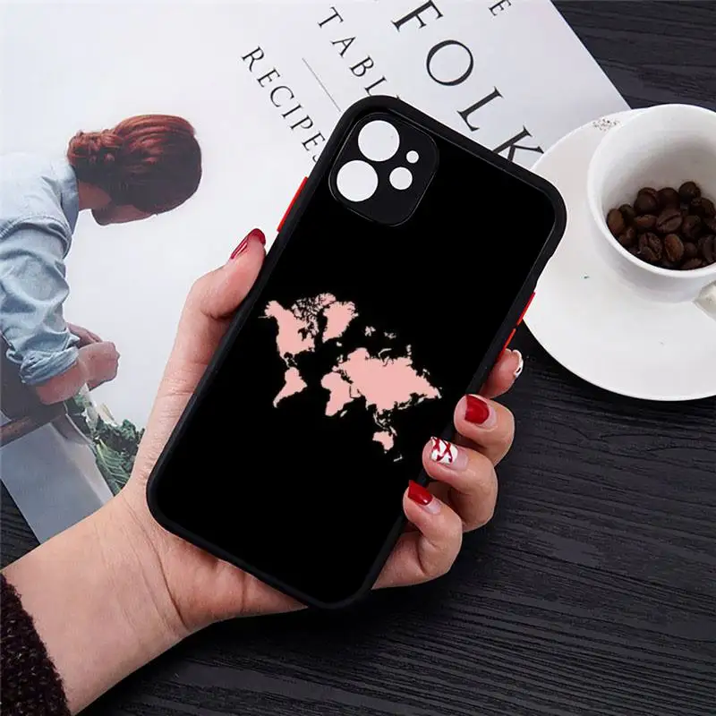

World Map Travel Phone Case Transparent Matte for iPhone 7 8 11 12 s mini pro X XS XR MAX Plus cover funda