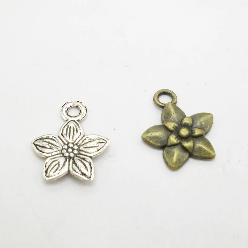 

50pcs/lot Antique Bronze Silver Color Flowers Charms 11.5*14.5mm Charm Pendant DIY for bracelet necklace
