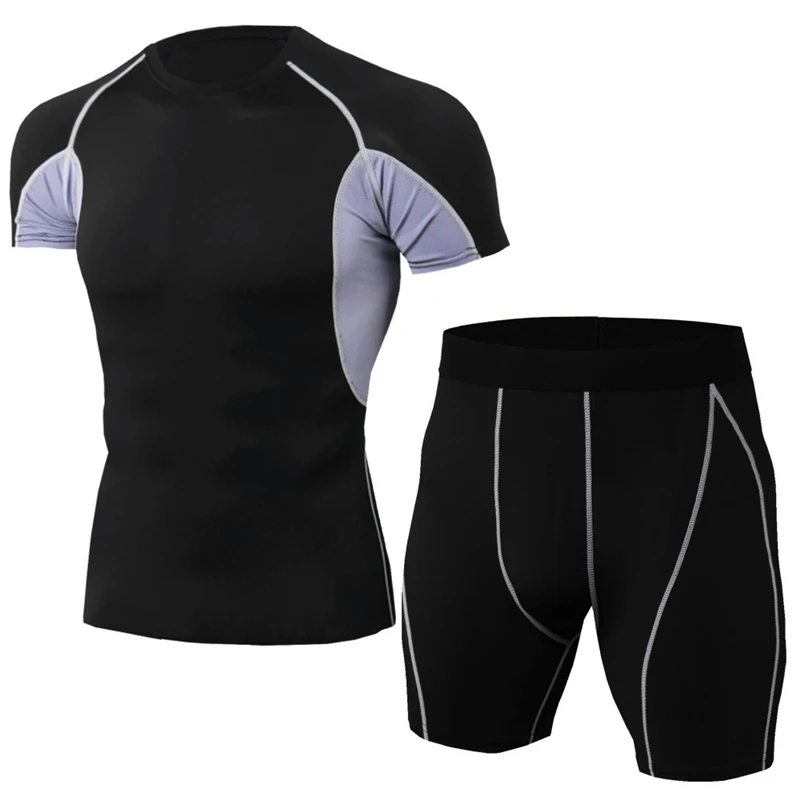 

Compression Sports Sets Men's Elastic Tight-Fitting Quick-Drying Running Gym Shorts T-shirt Tracksuits Male Fitness Clothes Suit