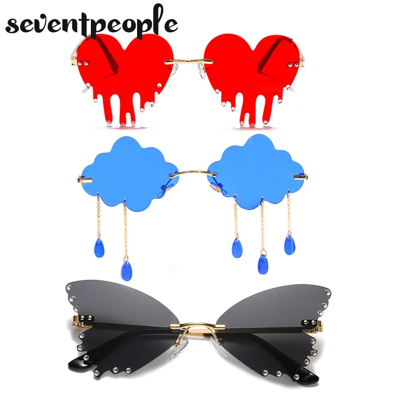 Модные женские солнцезащитные очки без оправы с бабочками 2020 Роскошные