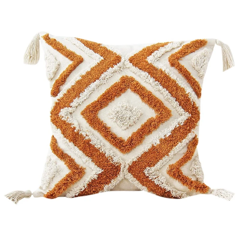

Pillowcase With Handmade Tassel Decoration Woven Tufted Orange Pillowcase Suitable For Sofa Bedroom