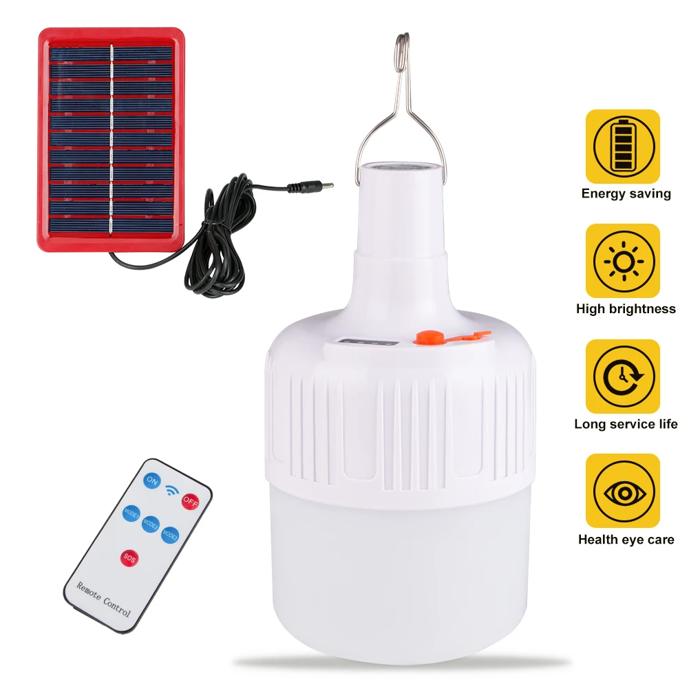 

Solar Emergency Light Bulb LED Night Light 5 Lighting Modes Outdoor Camping/Fishing Light Bulb Remote Control Waterproof Lamp