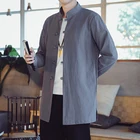 Осень 2021, мужские белые рубашки из хлопка и льна в китайском стиле, мужская рубашка с длинным рукавом, мужской костюм Тан