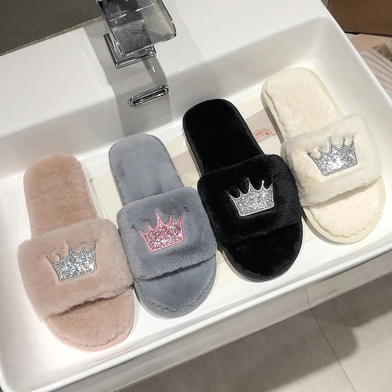 

Slippers Women 2021 Womens Fur Slippers Winter Shoes Big Size Home Slipper Plush Pantufa Women Indoor Warm Fluffy Cotton Shoes
