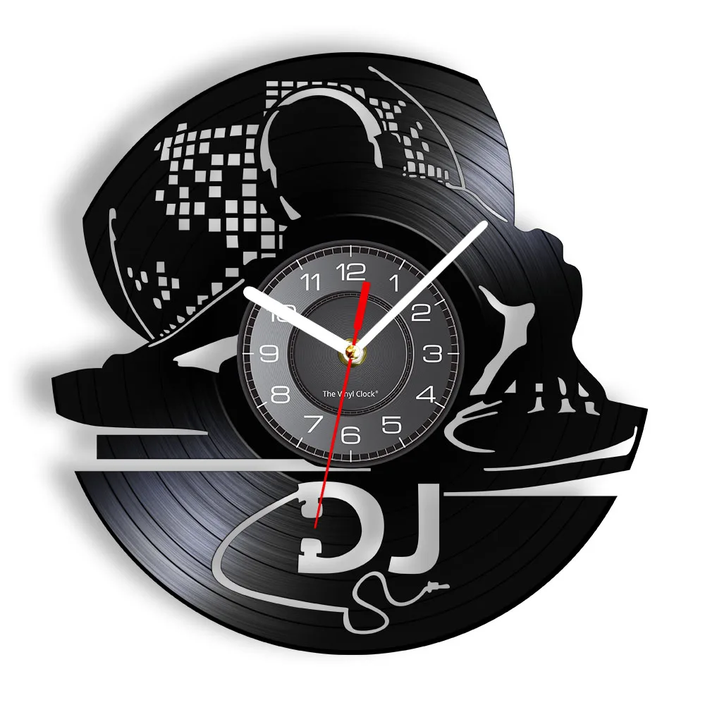 DJing Contemporary Wall Clock Playing Music Partying DJ Making Some Noise Laser Cut Longplay Timepiece Gift For DJ Pub Club Bar