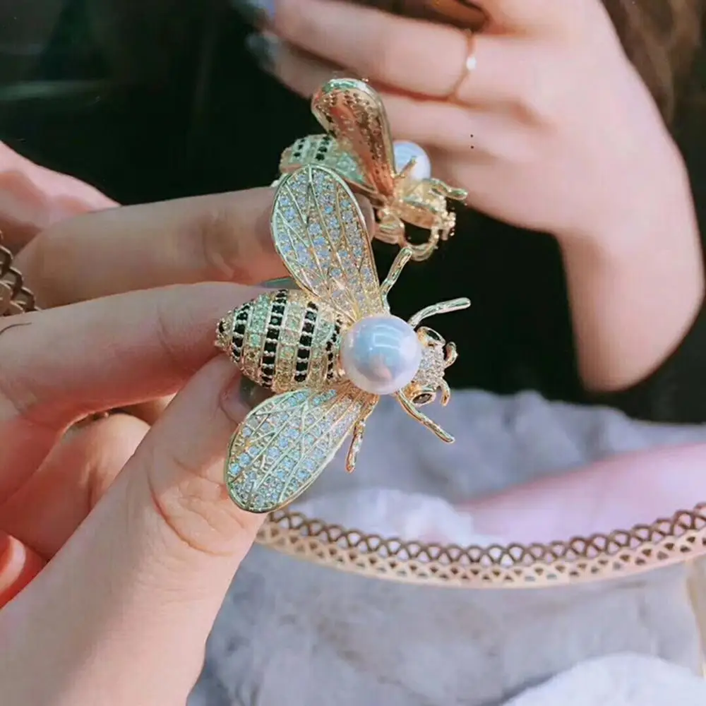 Модная Изысканная Брошь Стразы Бабочка с милым жемчугом пчела брошь на свитер