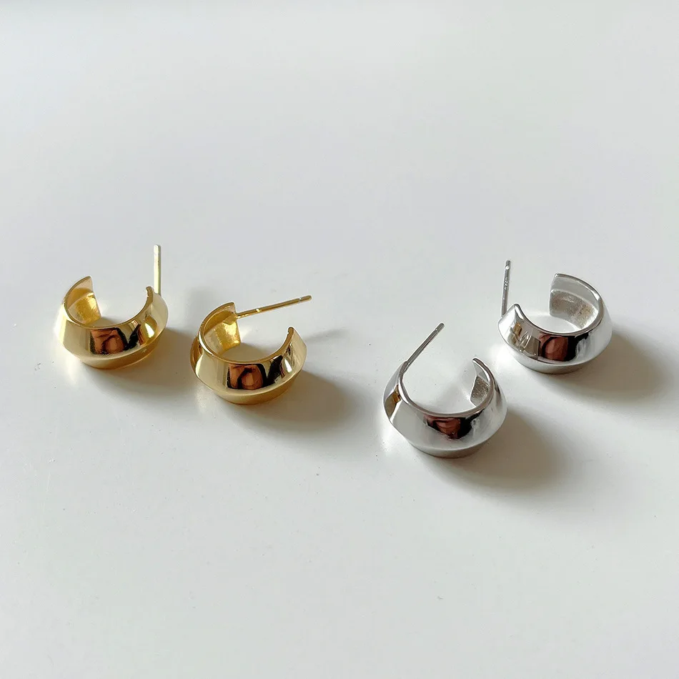 

18K Золотые реальные. Подлинное 925 пробы серебро геометрический полукруг серьги-гвоздики Бижутерия TLE2191