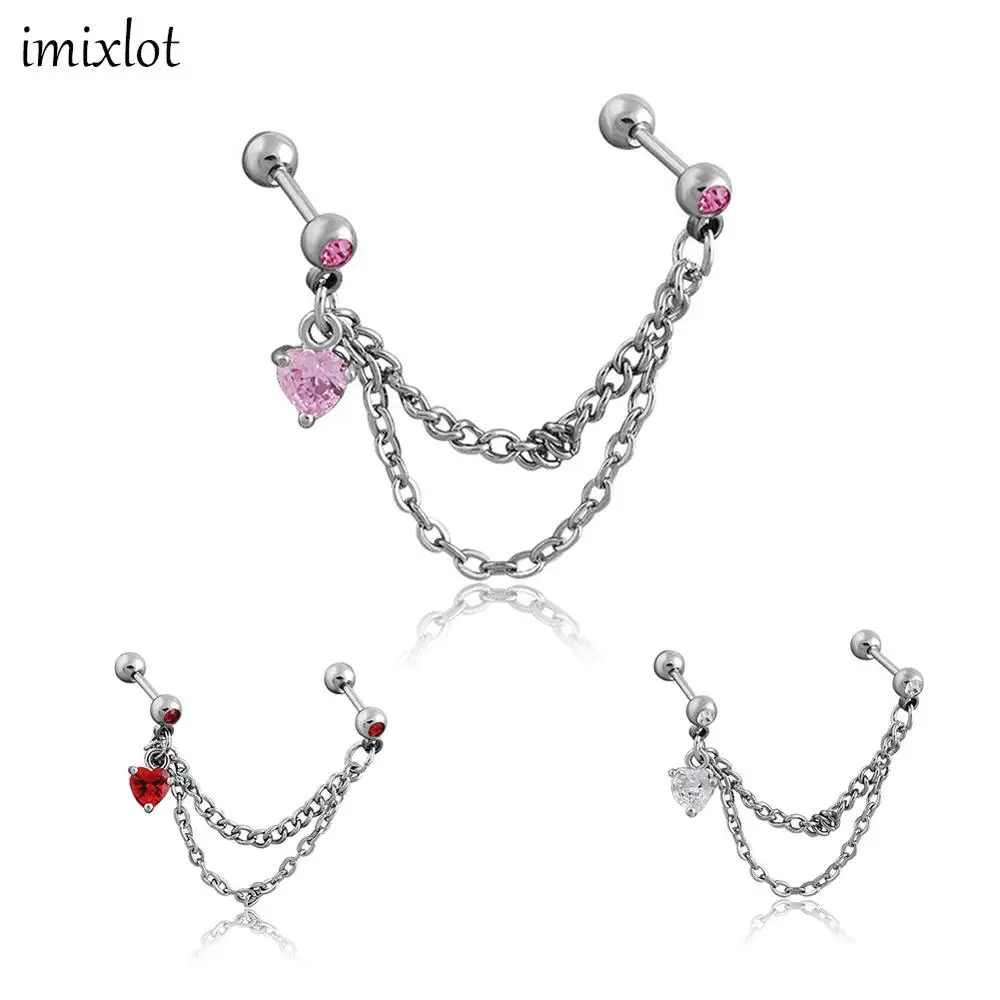 

imixlot New Perforated Earrings Trendy Titanium Steel Double Chain Earrings Cartilage Female Zircon Earrings Perforated Jewelry