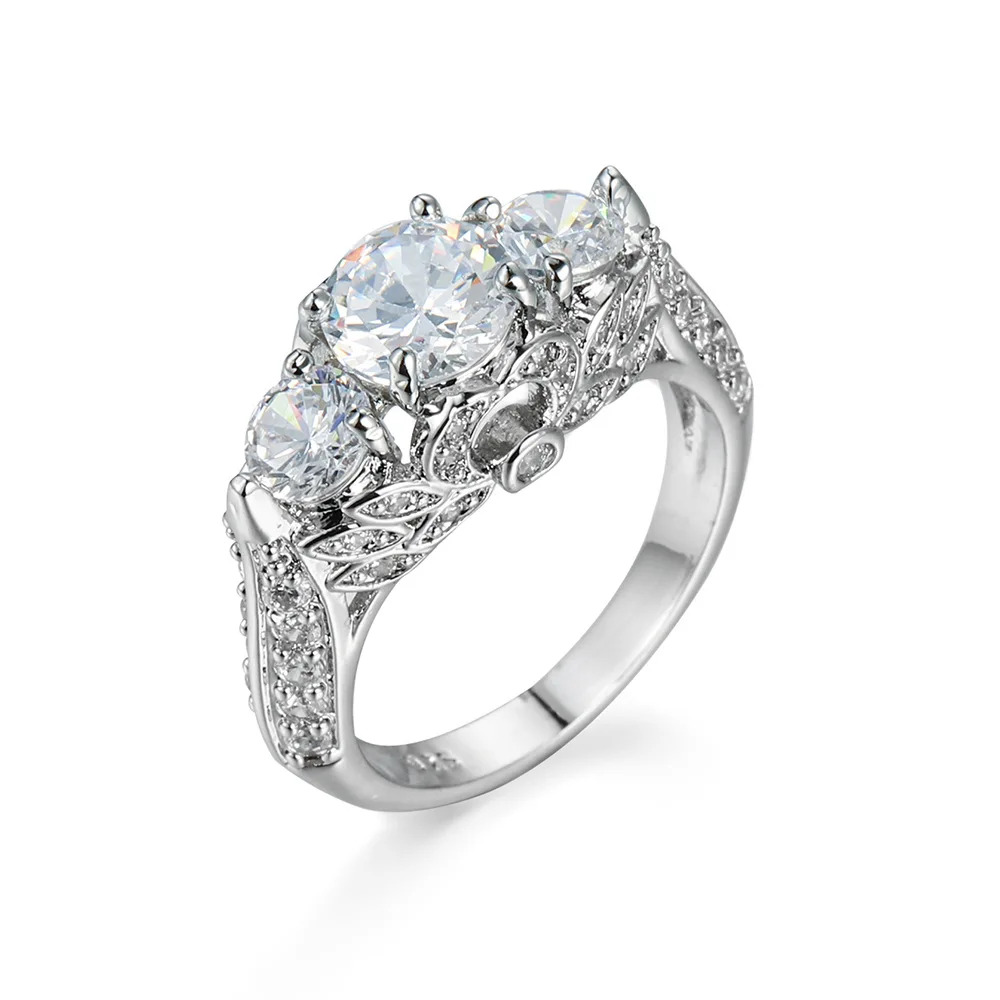 

Creative Popular Metal Copper Ring Electroplating Platinum Micro Inlaid Shiny White Zircon Ring Korean Luxury Women's Jewelry
