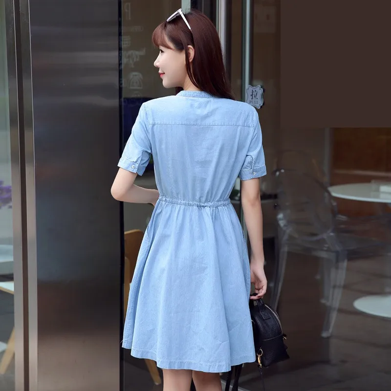 Летние джинсовые платья UHYTGF женская одежда короткие рукава с цветочной вышивкой