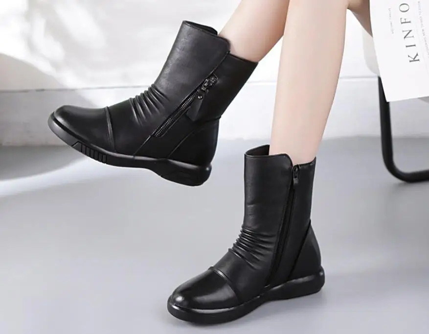 New Genuine leather sexy high-heeled elegant zipper shose cancise pumps winter Soft and comfortable wedges women boots shoes | Обувь