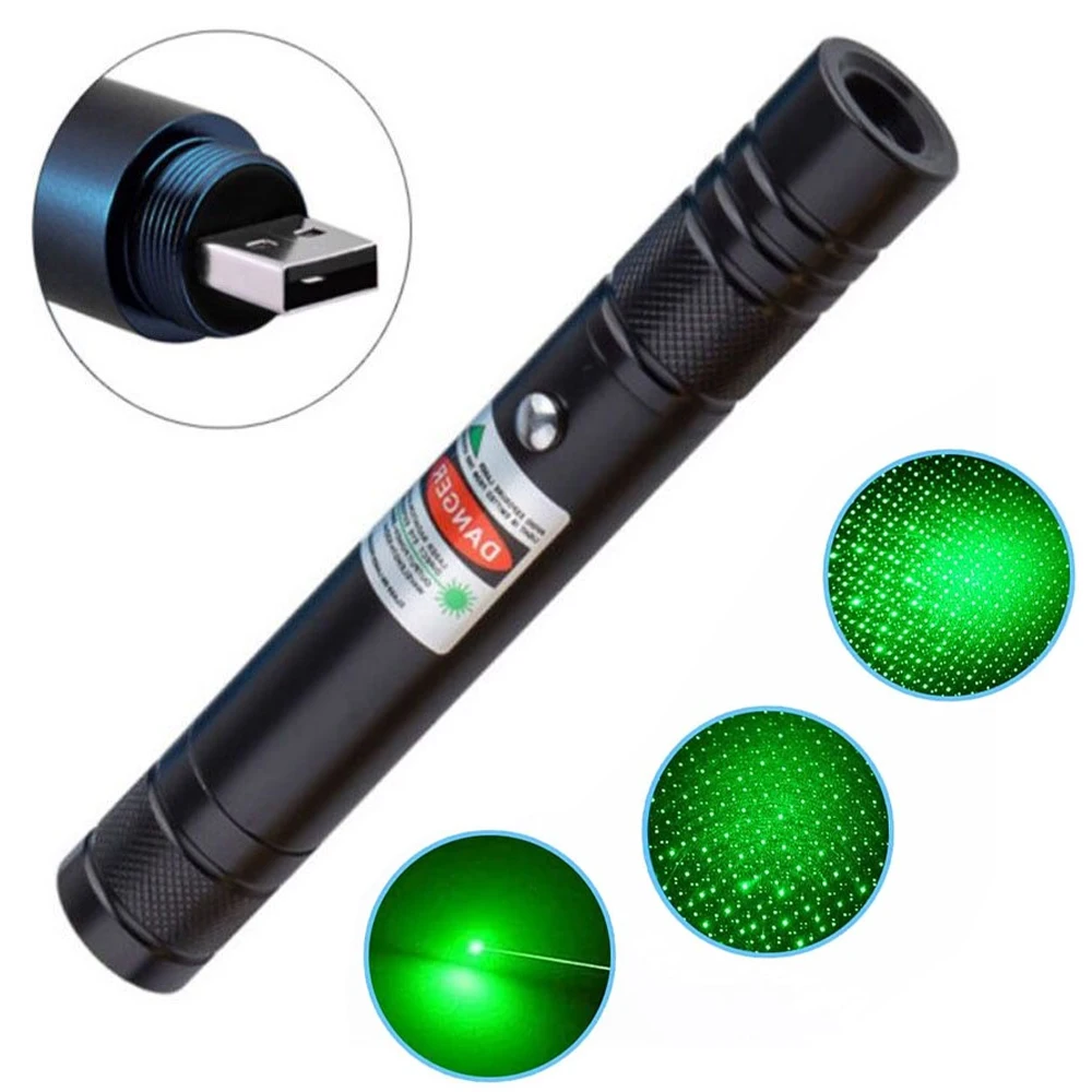 Зеленая лазерная указка USB перезаряжаемая фокусировка лазерный прицел мощный